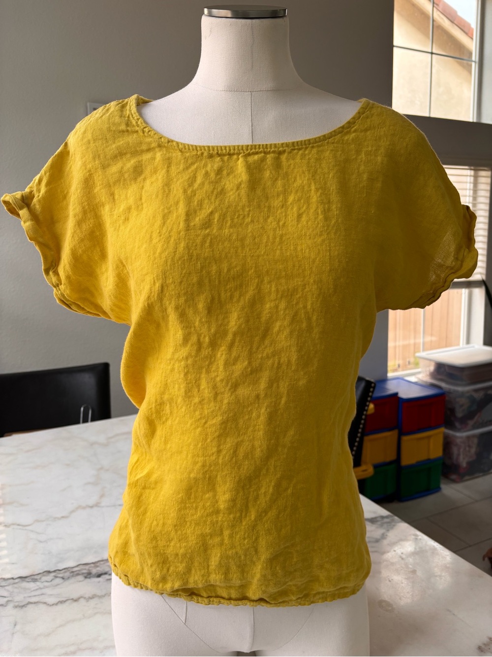 Casual Women's Yellow Linen Short Sleeve Boatneck Top